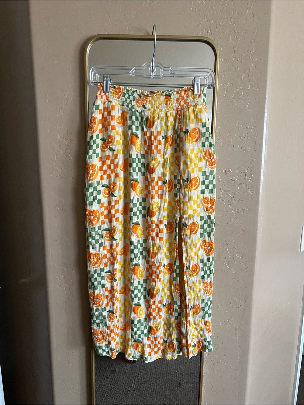 Women's Orange & Green Checker Citrus Midi Skirt